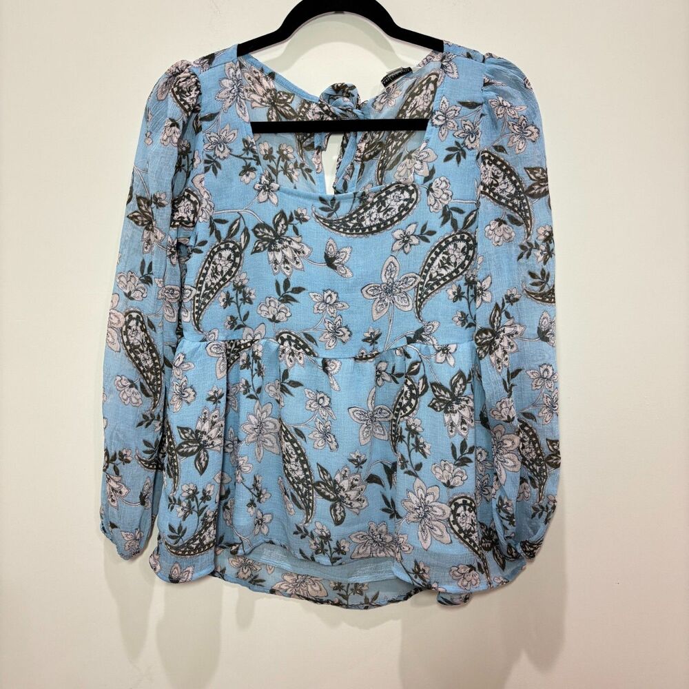 American Eagle Pastel Blue Floral Babydoll Top Women XS Square Neck Boho Cottage
